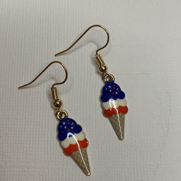 Patriotic Earring, Ice Cream Cone Earring, Red White Blue Earring, USA Earring - Picture 2 of 6